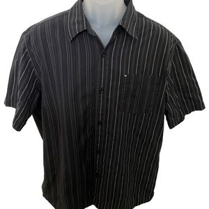 QUIKSILVER Black Stripe Collared Short Sleeve Shirt Men L Large